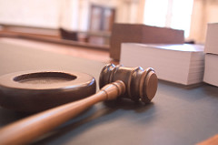 Wooden gavel and books