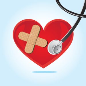 Heart with bandaid and stethoscope