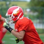 Football player in red jersey