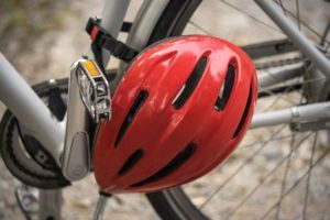 Red helmet on a bicycle