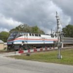 Amtrak train on railroad tracks