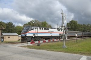 Amtrak train on railroad tracks