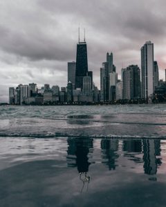 Downtown Chicago on cloudy day