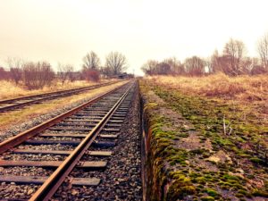 Train tracks in field