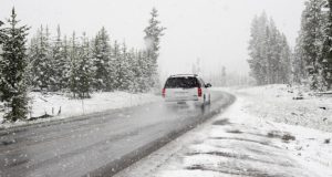 car on snowing road, Chicago injury attorney