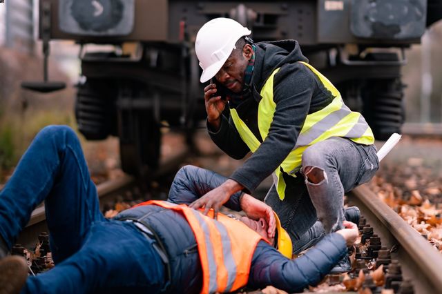 an injured railroad worker lying on the ground